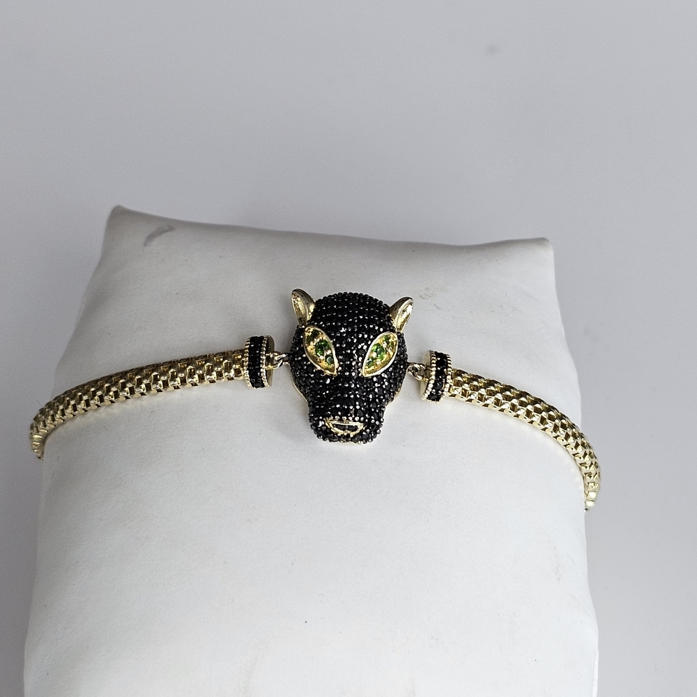 Stunning Black Panther 18kYellow Gold Sterling Silver 925 Bracelet 7.5" - Picture 2 of 11